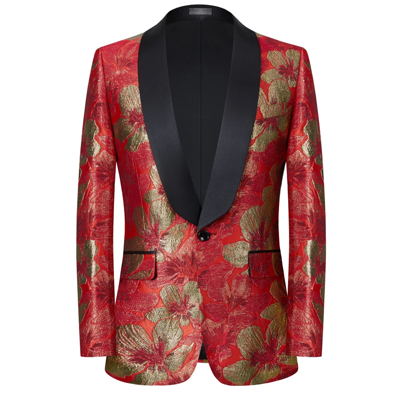 Ready to Wear or Customized New Arrival Shawl Lapel Single Breasted Floral Blazer Casual Men's Suit Coat