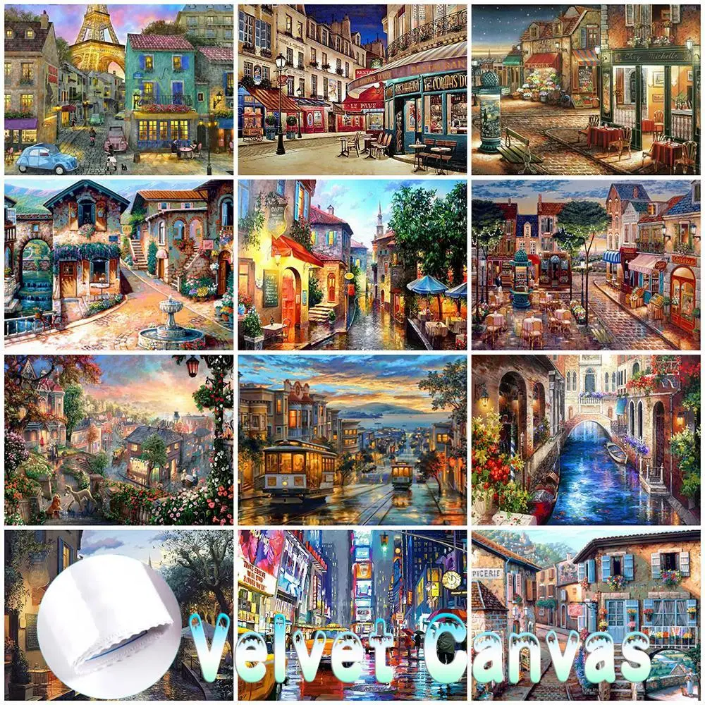 

5D DIY Velvet Canvas Diamond Painting Street Scenery Diamond Embroidery Full Square/round Drill Town Cross Stitch Crafts Kit