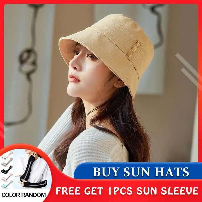 

[PTAH] Fashion Summer Cotton Bucket Hat Pure Color Fisherman Hats Hip Hop Outdoor Travel Panama Cap Sun Caps For Women Gifts