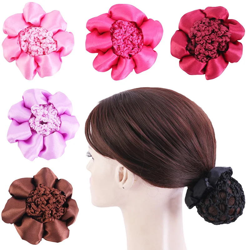 

Ballet Crochet Snood Hair Net Flower Fabric Hairnet Hair Bun Cover Dance Skating Headwear Styling Tool Elastic Hair Accessories