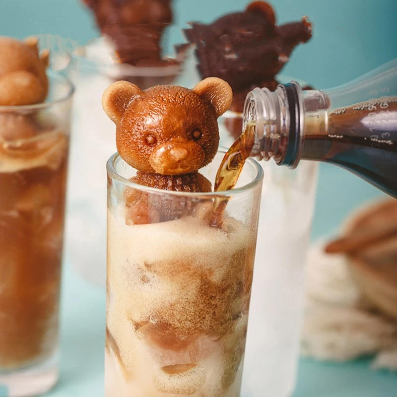 

3D Bear Shape Ice Cube Tray DIY Ice Cream Silicone Mold Summer Bar Coffee Use Popsicle Mold Creative Utensils Chocolate Mold