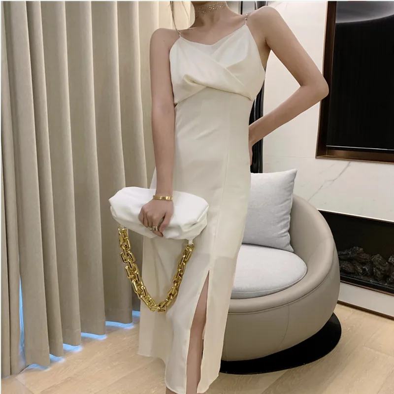 

Korea New Dress Women Criss-Cross V-neck Women Female Casual 2022 Summer Ladies Dresses Slim Chain vestidos S507