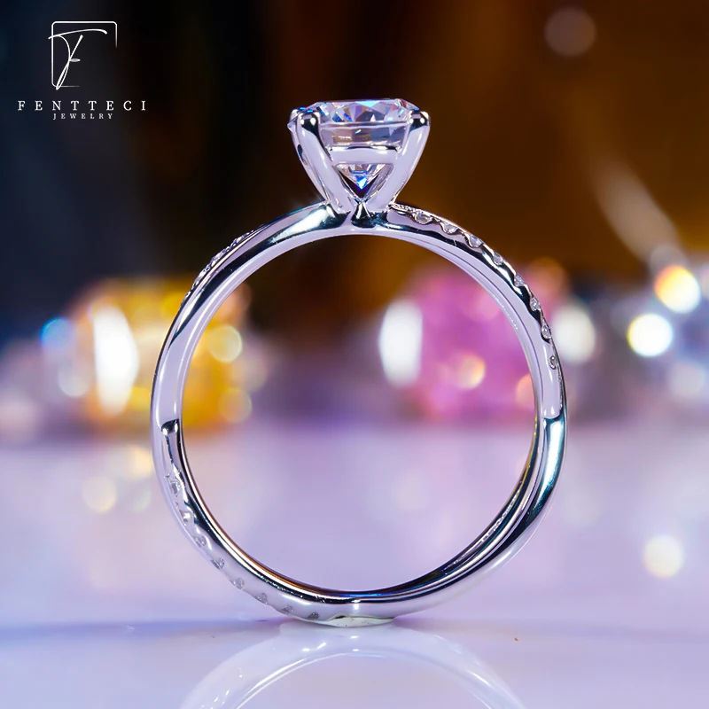 FENTTECI New 925 Sterling Silver Platinum Plated Ring D Color Moissanite Ring 1 Carat for Women Wedding Engagement Fine Jewelry
