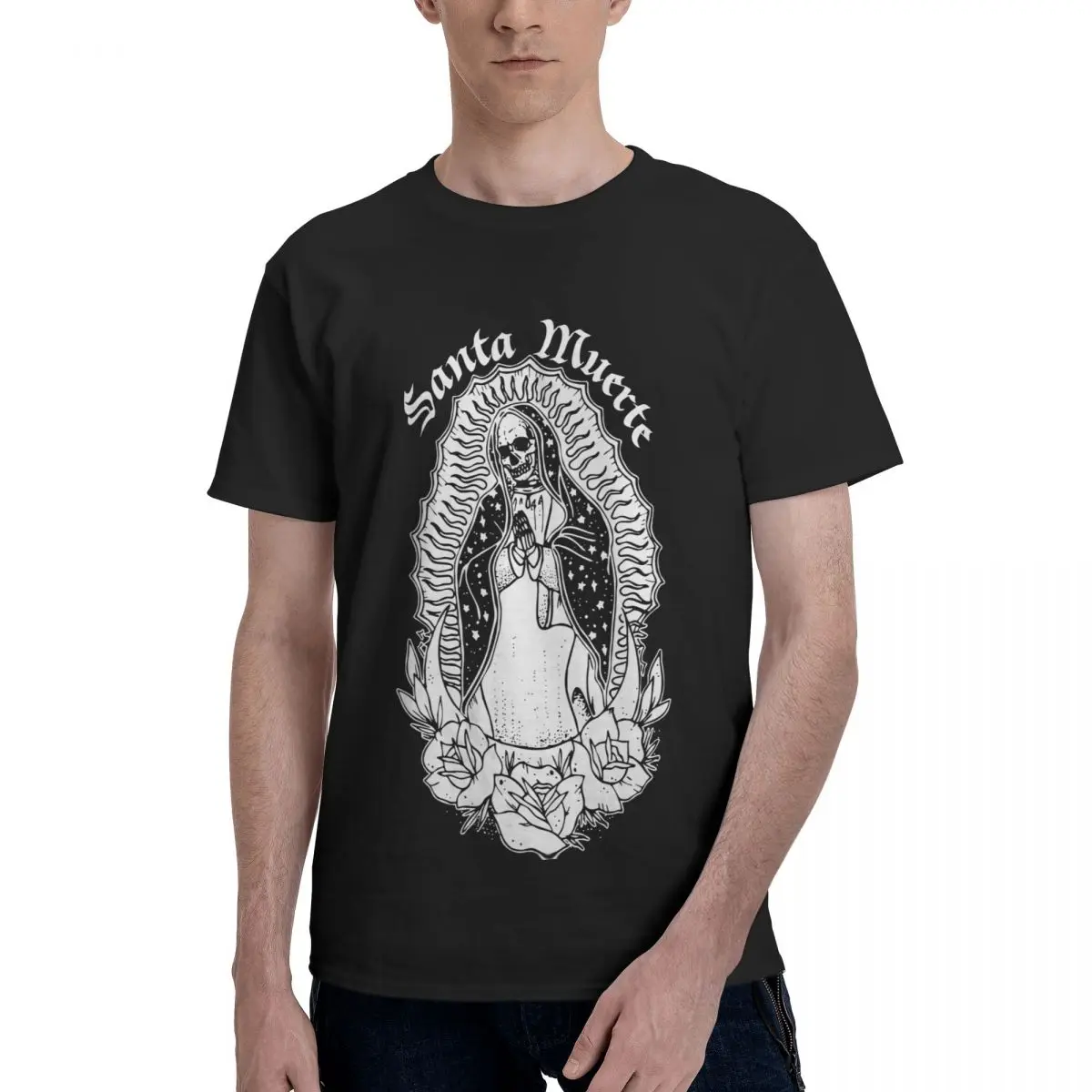 Santa Muerte Saint Death Cholo Classic Goddess Men's Hipster Short Sleeve Crewneck Cotton New Arrival T-Shirt