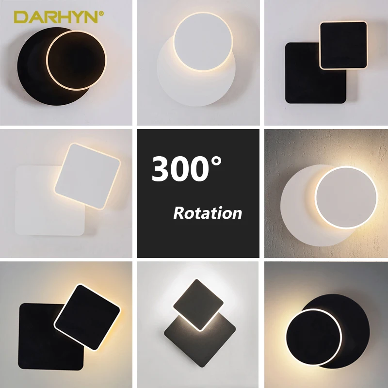 

Modern Square LED Wall Lamp For Bedroom Living Room White Black Sconce Wall Lights 360 Degrees Rotatable Metal 5W/16W Fixtures