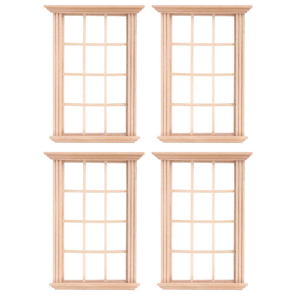 

4 Pcs Dollhouse Window Miniatures Outdoor Kid Toys Wooden Furniture Pretend Play Accessories Child Toddlers