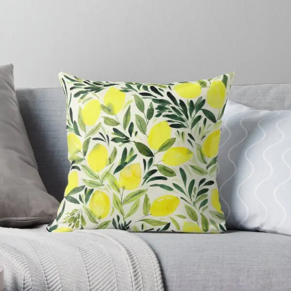 

Lemons Watercolor On Creme White Printing Throw Pillow Cover Car Bedroom Throw Waist Wedding Hotel Bed Pillows not include