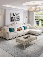American luxury solid wood sofa combination simple European luxury leather corner sofa small-sized living room furniture