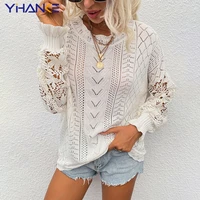 women fashion new clothing autumn and winter 2022 lace stitching knitted sweater hollow women casual pullover trending sweater
