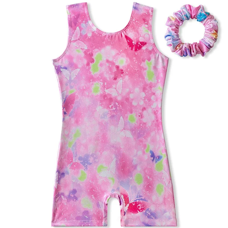 Леотарды для балета и гимнастики девочек цветочный принт без рукавов шорты