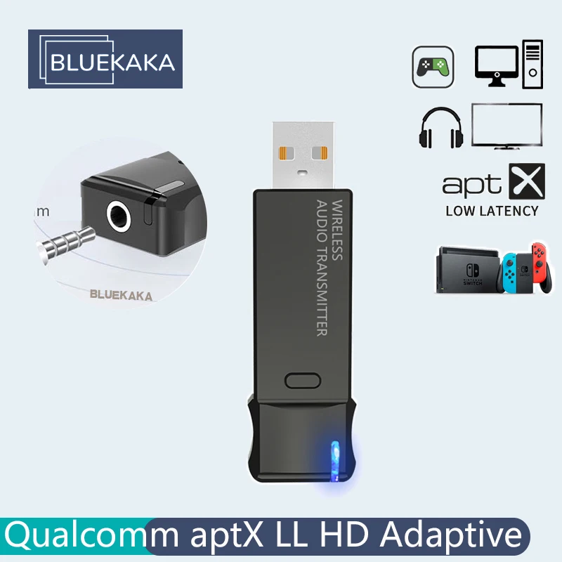 

USB Bluetooth 5,3 передатчик aptX LL HD Адаптивная поддержка микрофона беспроводной аудиоадаптер Многоточечное соединение для ТВ ПК переключатель PS4