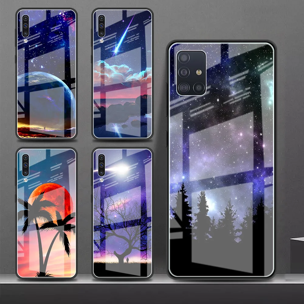 

Scenic Night Sky Glass Case For Samsung Galaxy A52 A71 A50 A51 A70 A21s A31 A72 A10 A12 A30 A11 A22 5G Phone Cover