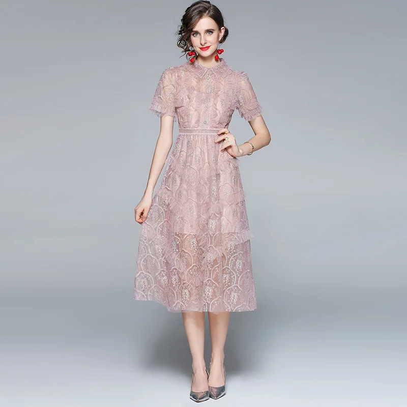 

2023 C Spring Diamonds Chiffon Dress Women Elegant Maxi Party Summer Embroidery Lace Womens Prom Evening Dresses Vestidos