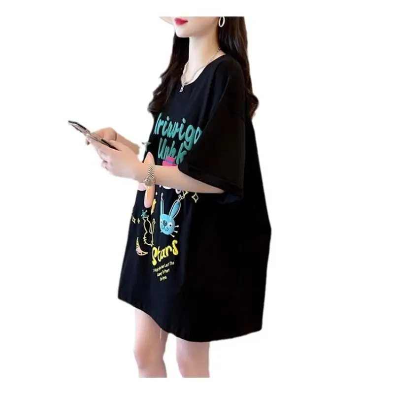 Хлопковая футболка с коротким рукавом и мультяшным принтом женская летняя новая