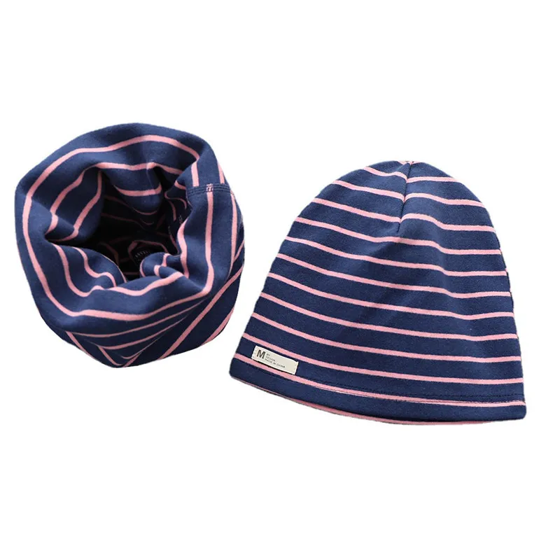 Набор шарфа и шапки для детей "New Autumn Winter Children Scarf Hat Set Stripe Baby Fashion Cotton Cap Boys Girls Warm Neck Kids Beanies on"