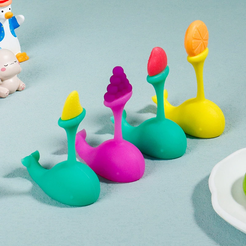 

Baby Teething & Massaging Toy Infant Dental Care Accessories Newborn Safety Silicone Whale Base fruit shape Chew Molar Stick