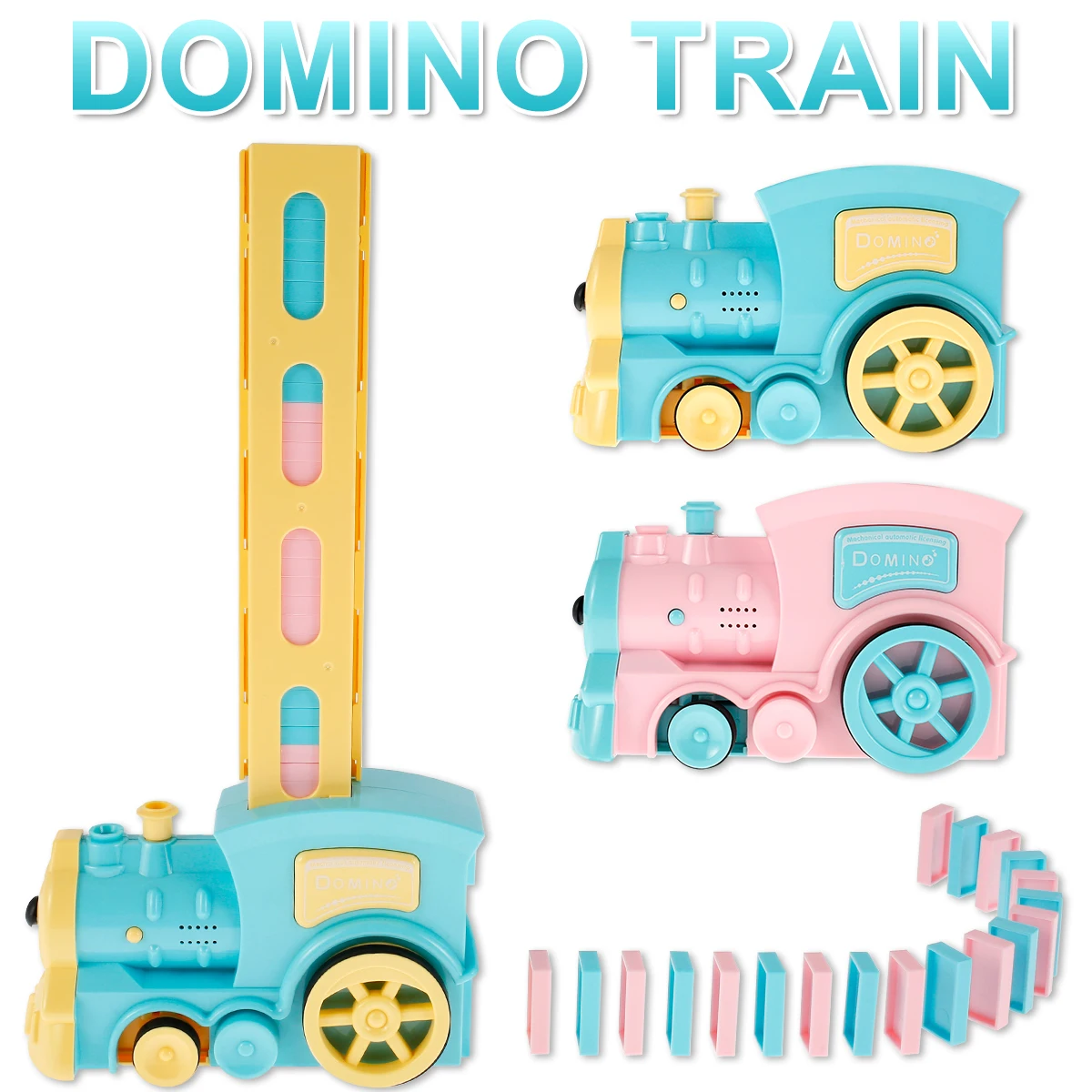 

80pcs Dominos Train Car Blocks Set with Light Sound Steam Function Reusable Automatic Domino Brick Laying Toy Educational Game