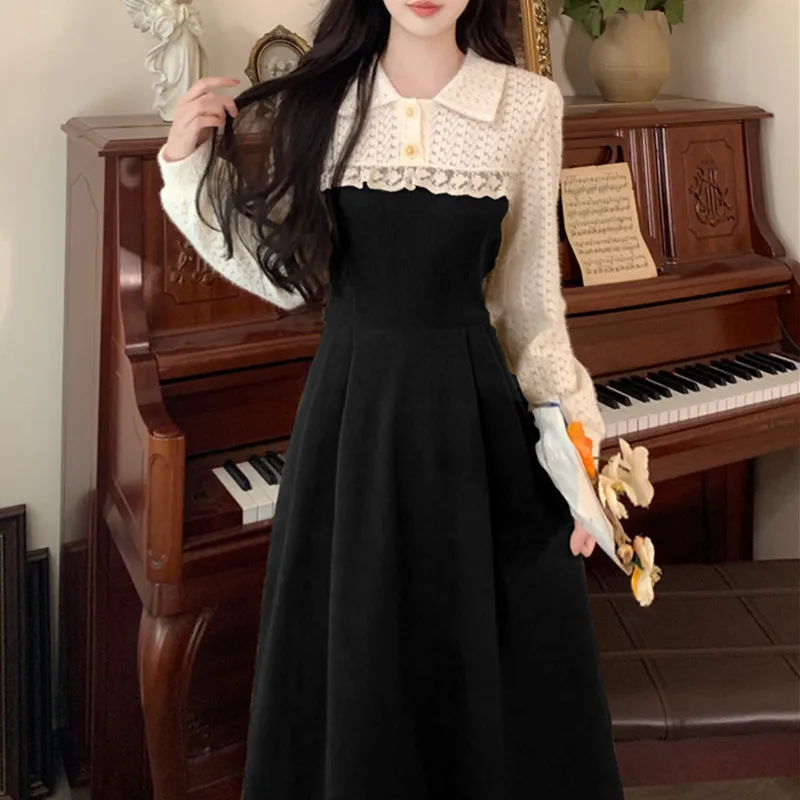 Утолщенное кружевное платье для женщин бархатное из евро-хлопка стандартная