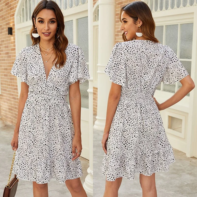 

Ladies V-Neck Floral Casual Dress White