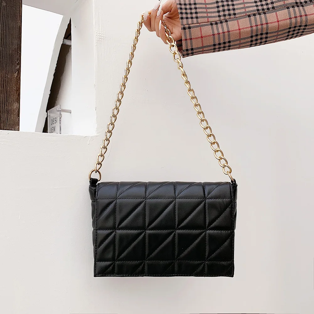 

Women Chain Shoulder Underarm Bag Lattice Pattern PU Retro Solid Color Handbags 2021 Female Shoulder Messenger Handbag