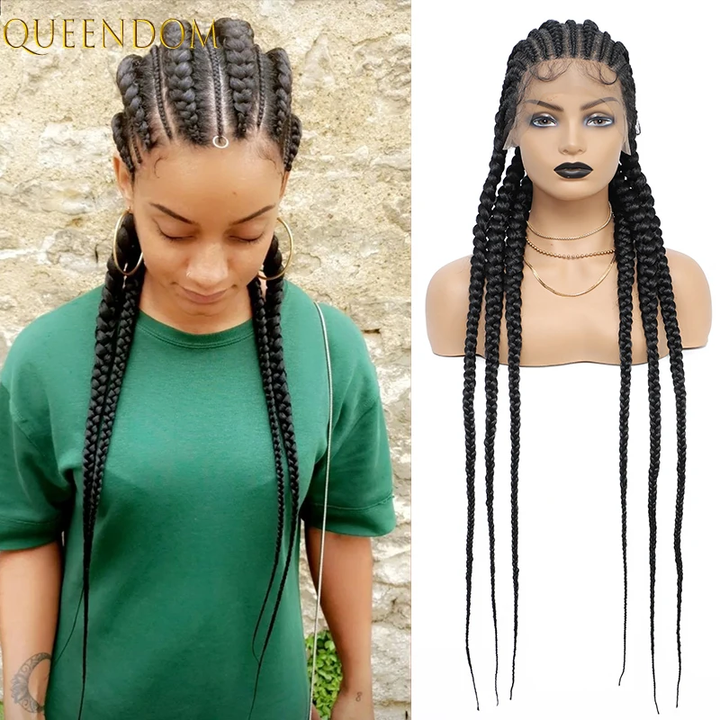 Synthetic Full Lace Cornrow Box Braids Wig 36Inch Long Braided Lace Front Wigs for Women Jumbo Knotless Box Braid Lace Wigs