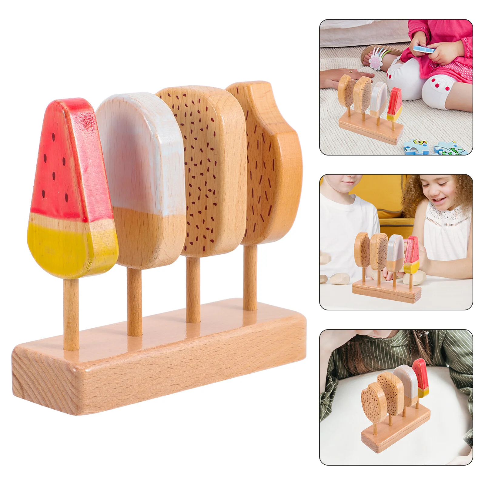 

1 Set Wooden Popsicle Ice Cream Wooden Ice Lolly Toy Kids Wooden Ice Cream Toy