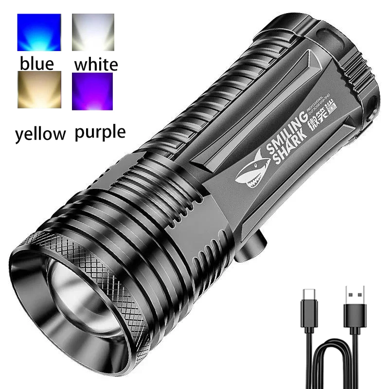 

LED Flashlight Bright Torch Zoomable Waterproof 4 Colors Light Source LED Torch Rechargeable Night Fishing Powerful Flashlight