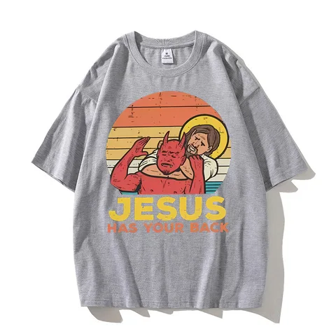 Мужская винтажная футболка Jesus Has Your Back  из хлопка