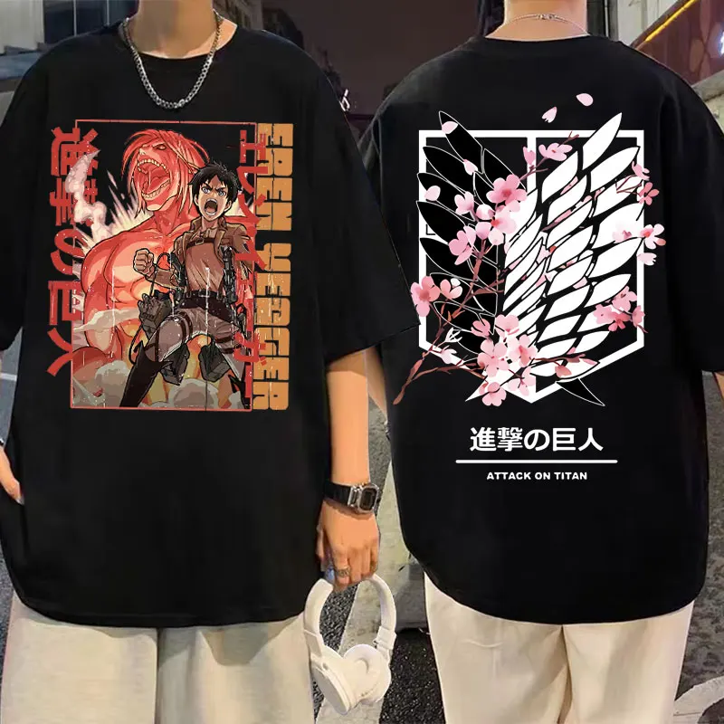 

Japanese Anime Eren Jaeger Attack on Titan Double Sided Printed Tshirt Fashion T-shirt 90s Tops Men Women Manga Graphic T Shirts