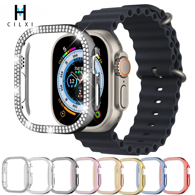 

Glass+Diamond Watch Cover for Apple Watch Case 45mm 41mm 44mm 40mm 42mm 38 Bumper+Screen Protector for Iwatch SE 8 7 6 5 4 3 2 1
