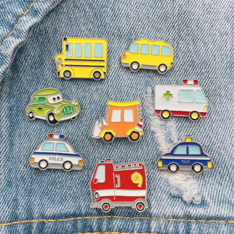 Мультяшный милый автомобиль эмаль PinsTaxi пожарная машина экскаватор забавная