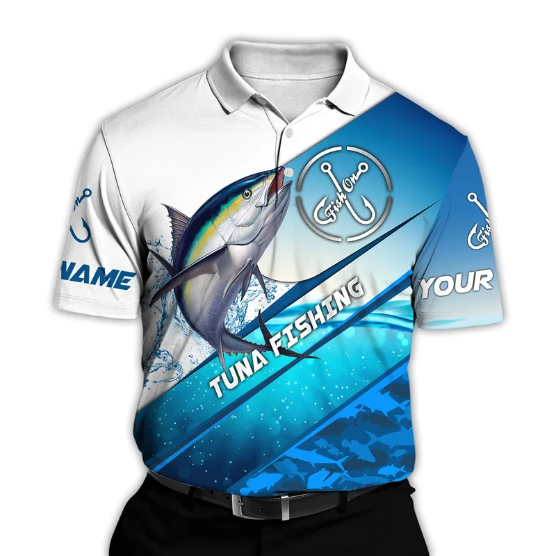 Fashion fishing 3D full body printing men's lapel shirt casual Harajuku lapel short sleeve polo shirt