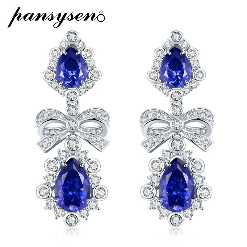 

PANSYSEN Vintage 925 Sterling Silver Blue Tanzanite Gemstone Dangle Drop Earrings for Women Anniversary Party Fine Jewelry Gifts