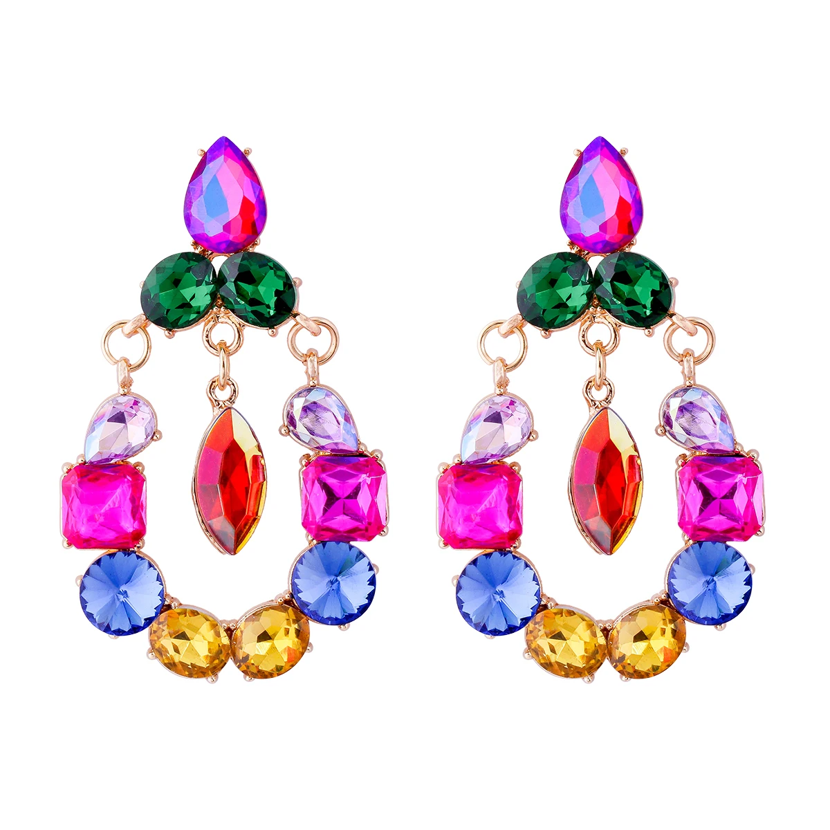 

Exaggerate Colorful Crystal Rhinestone Earrings for Women Statement Jewelry High-quality Wedding Party Accessories 2023 Trend