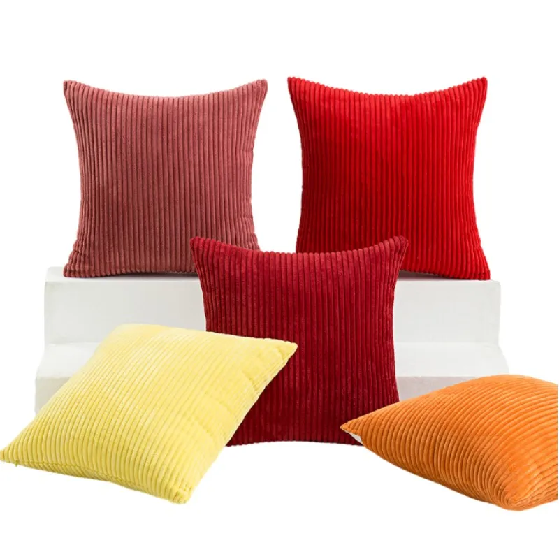 Inyahome Bright Red Corduroy Fleece Corn Throw Pillow Covers Super Soft Cushion Cases for Bedroom Living Room Coussin Canapé