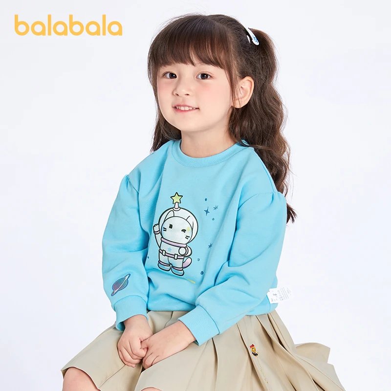 

Balabala Toddler 2023 Girl Sweater Spring Autumn Casual Drop Shoulder Cartoon Print Fashion Top