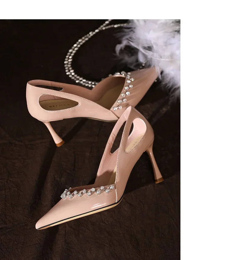 Женские туфли на высоком каблуке тонкие с французской искусственной окантовкой