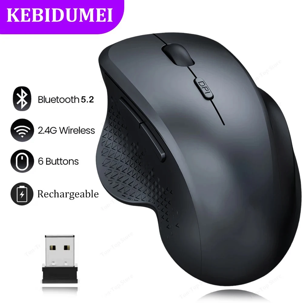 Фото Мышь Bluetooth 5,2 2,4G Беспроводная мышь 6 клавиш Двухрежимная перезаряжаемая игровая мышь 1600 точек на дюйм Оптическая мышь для ПК Ноутбук Планшет №1