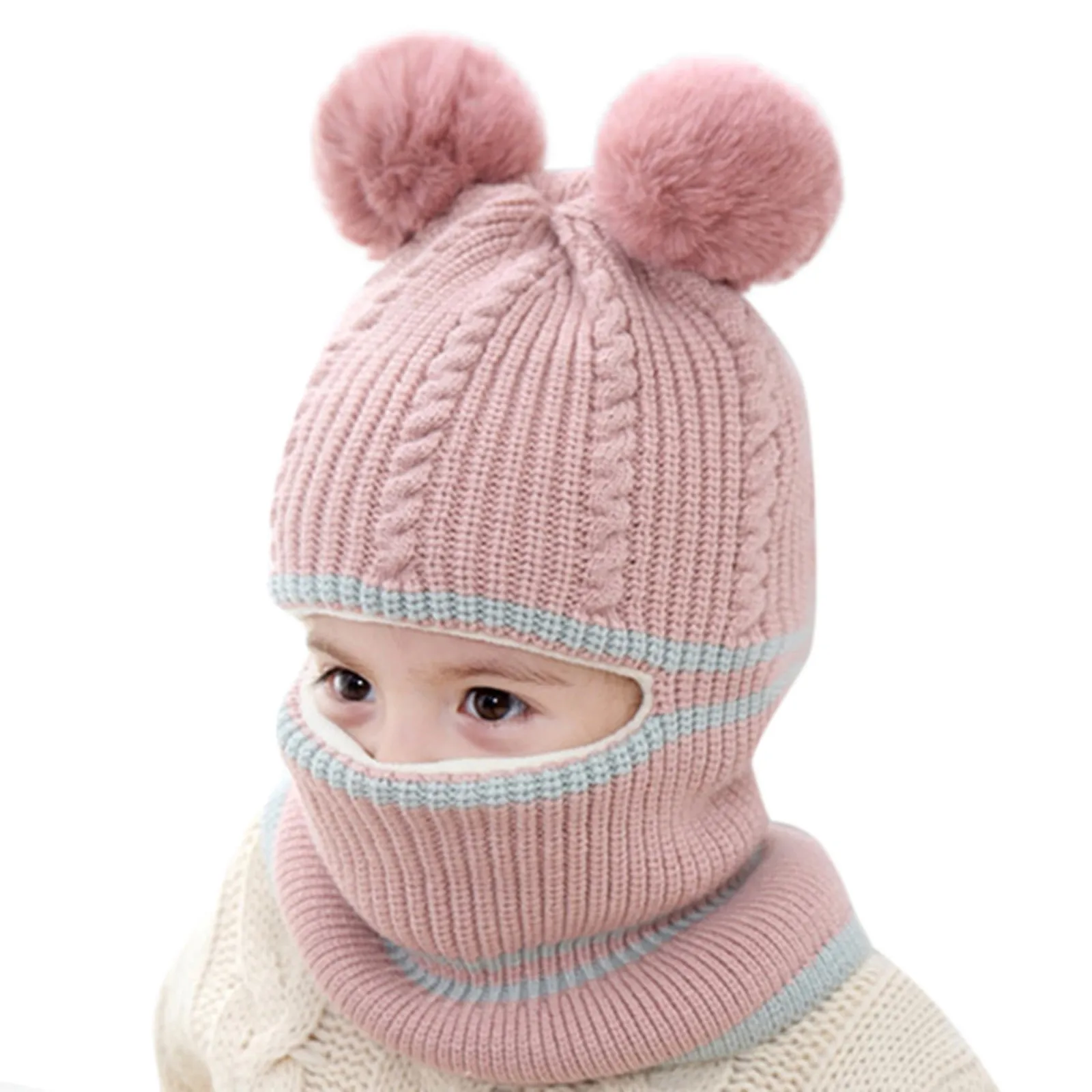 

Thermal Knitted Scarf Caps Earflap Kids Warm Hat Cycling Ski Thick Winter Toddler Baby Hood Windproof Hat Floppy Sun Hat Toddler