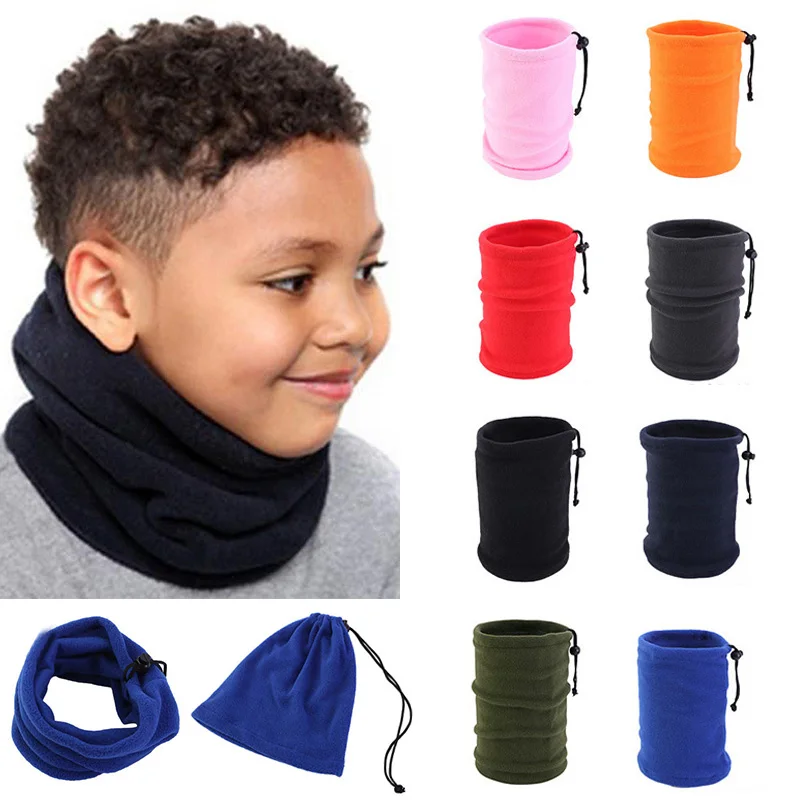 

Solid Color Children's Scarf Soft Fleece Adjustable Drawstring Scarf Kids Autumn Winter Warm Windproof Neck Collar Accessories