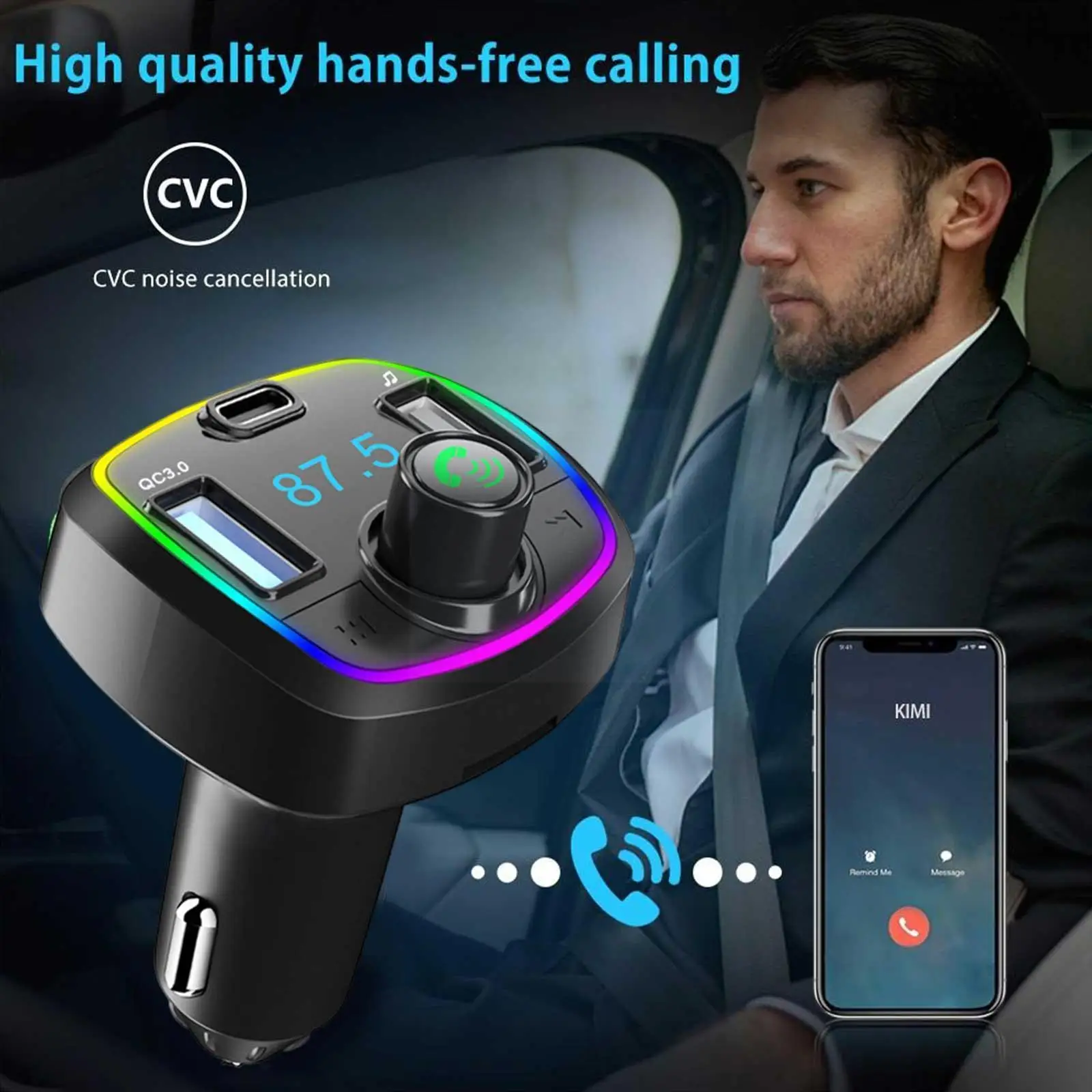 

ar Bluetooth 5.0 FM Transmitter MP3 Player Audio Receiver FM QC3.0 Fast Charging USB PD Car Kit 18W Modulator Handsfree G6I6