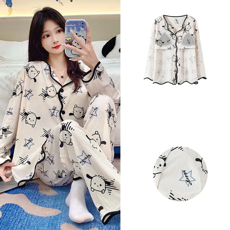 2 шт./комплект женские хлопковые пижамы с длинным рукавом
