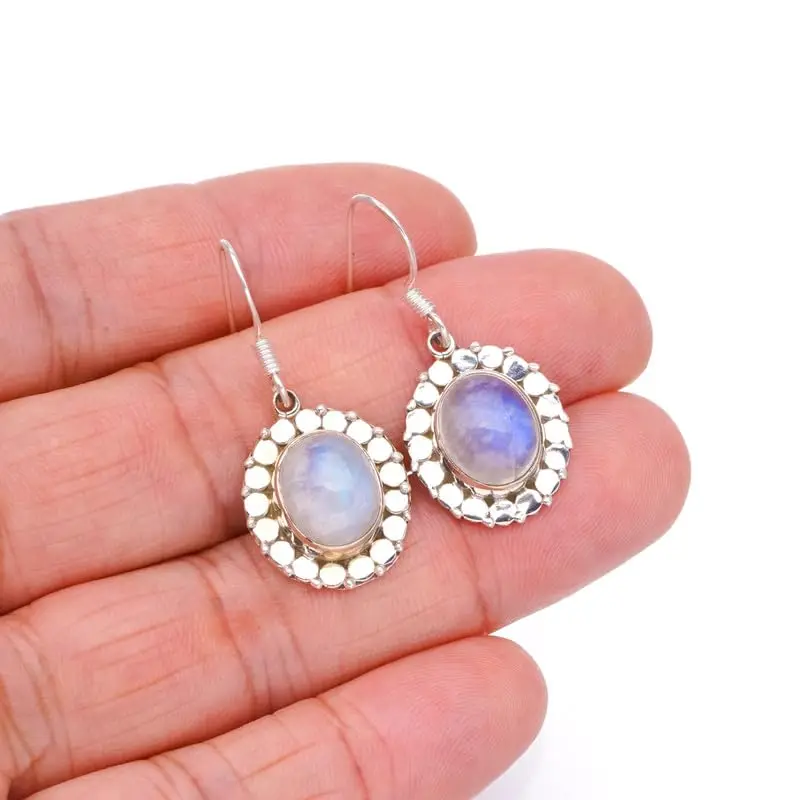 Серьги из серебра с лунным камнем 1/4 дюйма