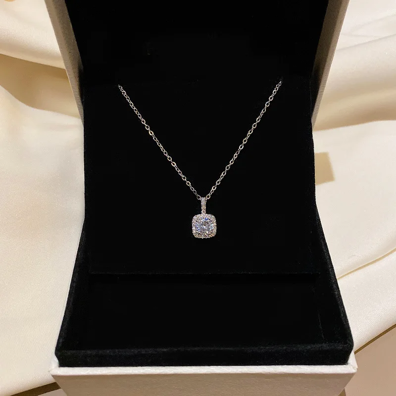 

IQPC New Exquisite Micro - Inlaid Small Square Zirconium Titanium Steel Necklace with Silver Collarbone Chain Halloween
