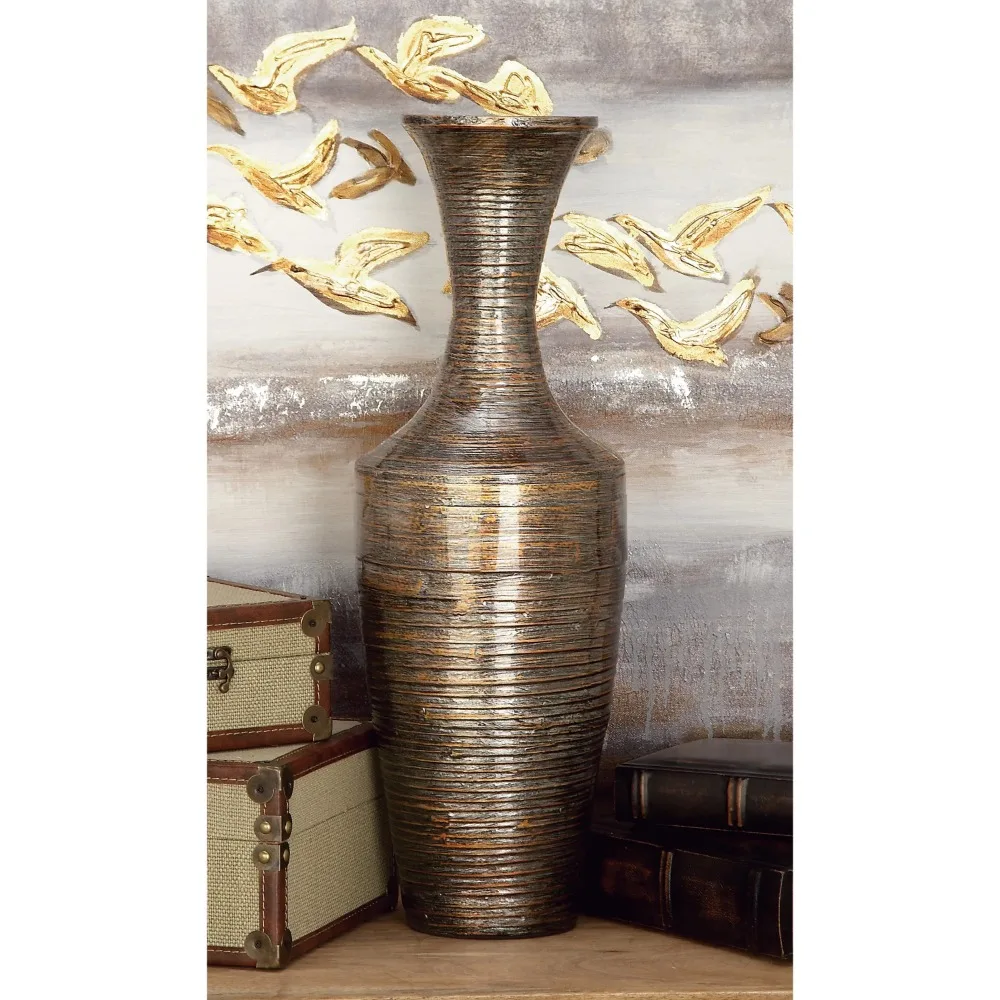 

23”Tall Floor Dark Brown Bamboo Vase With Lacquer Room Ornaments for Home Decor Interior Terrarium Modern Decorative Vases Glass