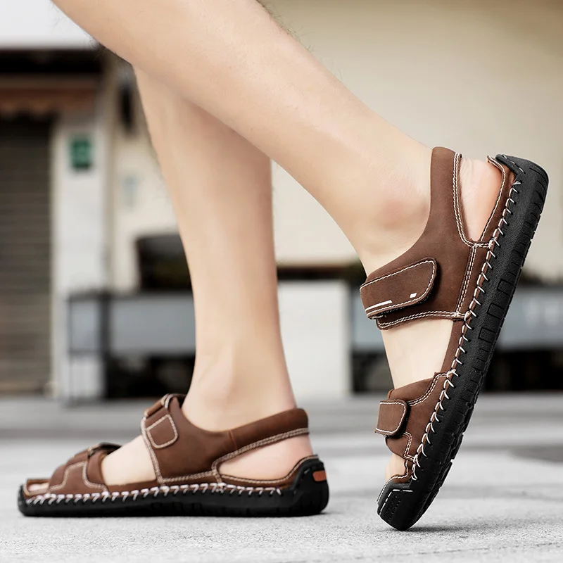 2023 Leather Men Shoes Summer New Large Size Men's Sandals Men Sandals Fashion Sandals Slippers Big Size 38-48