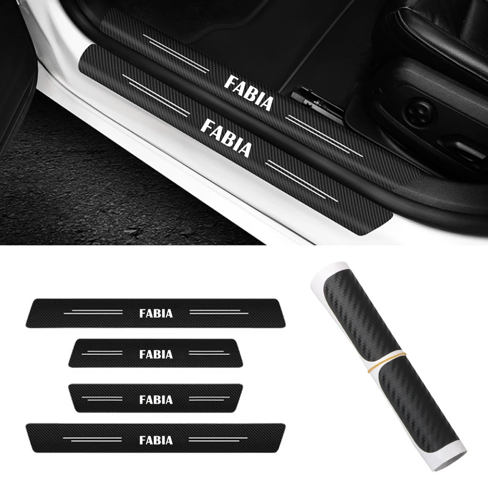 

4pcs Car Door Sill Protector Stickers For Skoda Fabia 1 2 3 MK1 MK2 MK3 NJ3 NJ5 Leather Carbon Fiber Decor Decal Accessories