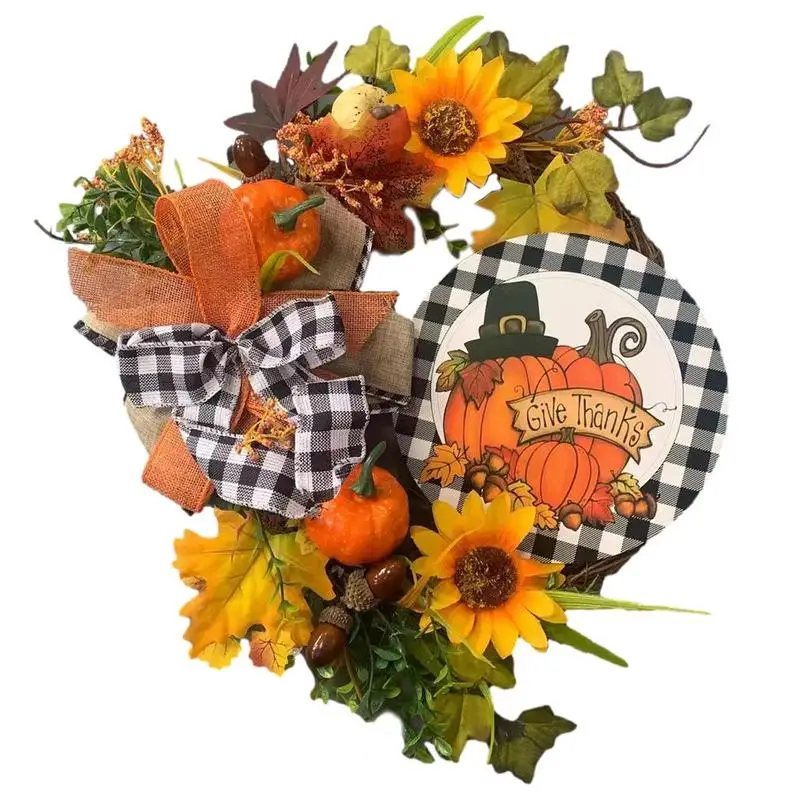 

Autumn Wreath Realistic Pumpkin Sunflower Thanksgiving Day Wreath Portable Front Door Hanger For Indoor & Outdoor Colorful