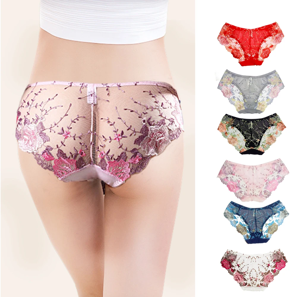 

Женские трусики с цветочной вышивкой, женские бесшовные трусики с заниженной талией, женское нижнее белье, 1 шт.