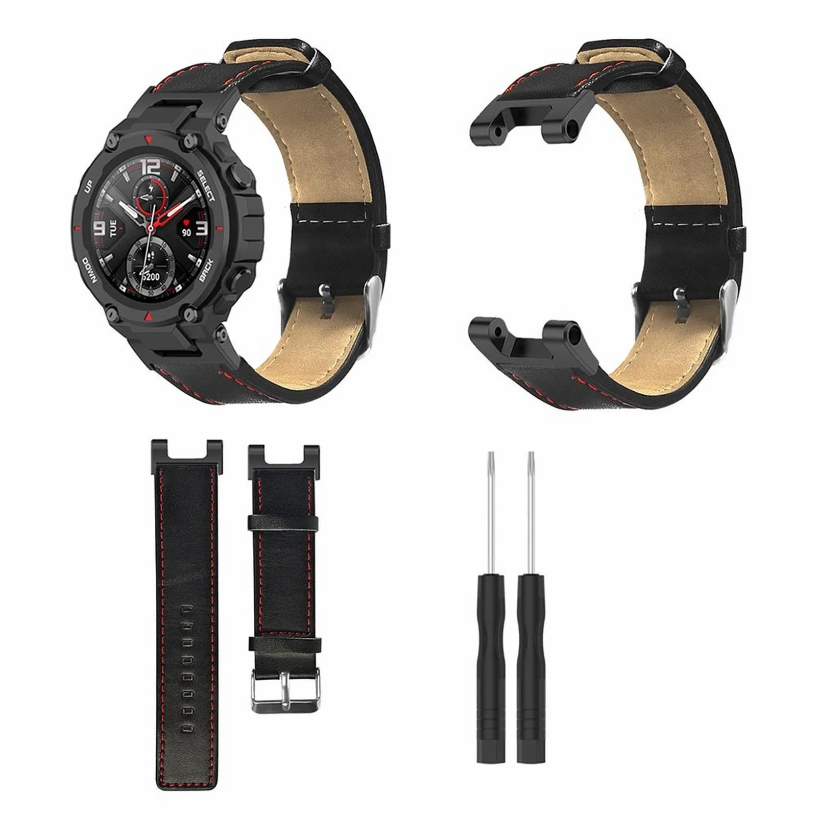 

Подходит для Huami Amazfit T / T Pro, черный и красный кожаный ремешок для автомобильной линии, браслет для химиотерапии
